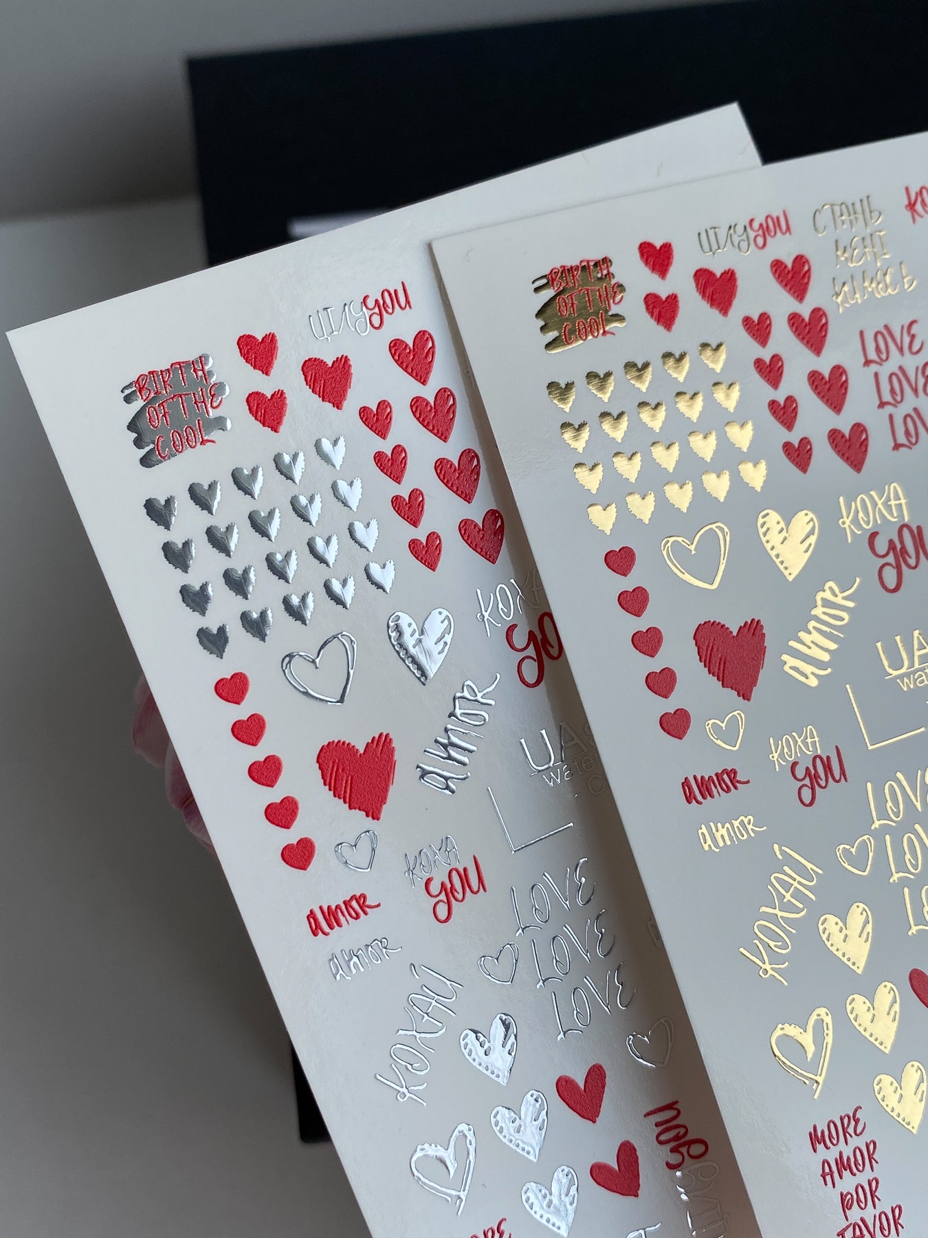 Nail Water Decal CF-478 | Love Nail Water Decals | Red, Black & Silver Hearts with Quotes - UASLIDER
