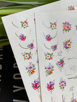 Nail Water Decal CF-480 | Colorful Floral Nail Water Decals | Bright Flowers with Minimalist Lines - UASLIDER