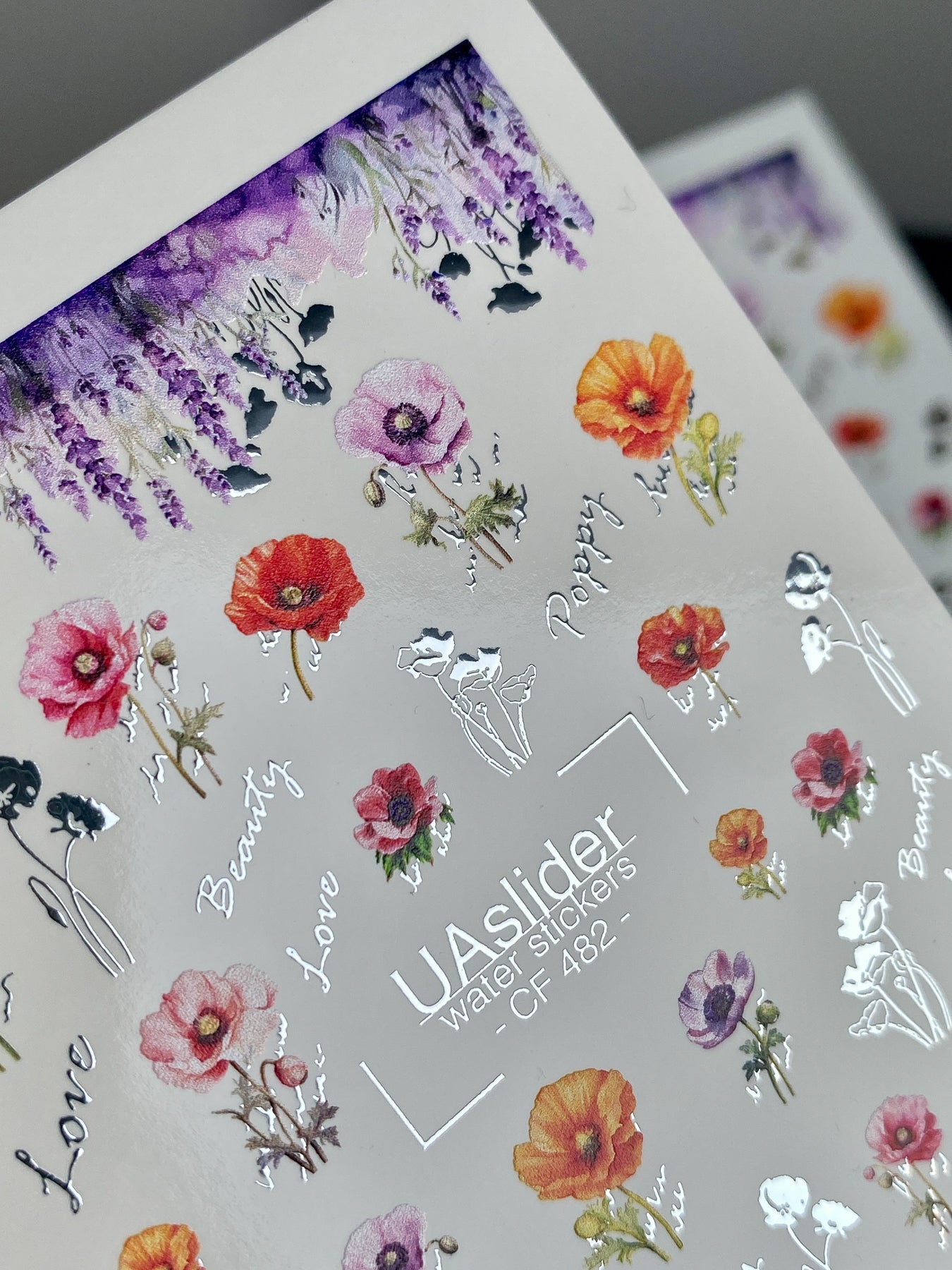 Nail Water Decal CF-482 | Poppy Flower Nail Water Decals | Bright Red, Pink & Purple Poppies - UASLIDER