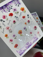 Nail Water Decal CF-482 | Poppy Flower Nail Water Decals | Bright Red, Pink & Purple Poppies - UASLIDER