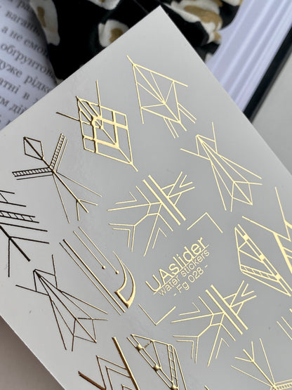 Nail Water Decal Fg-028 | Abstract Geometric Water Slide Nail Decals with Gold Foil | Futuristic Line Art Designs