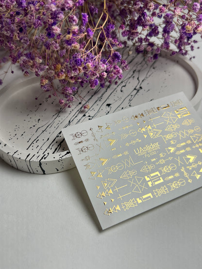 Nail Water Decal Fg-032 | Geometric Water Slide Nail Decals with Gold Foil | Minimalist Abstract Nail Art