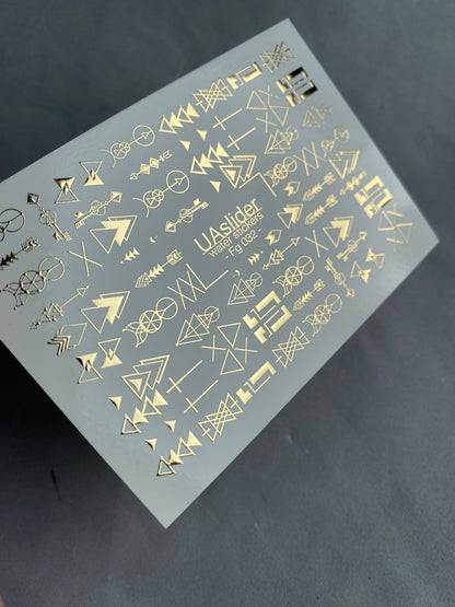 Nail Water Decal Fg-032 | Geometric Water Slide Nail Decals with Gold Foil | Minimalist Abstract Nail Art