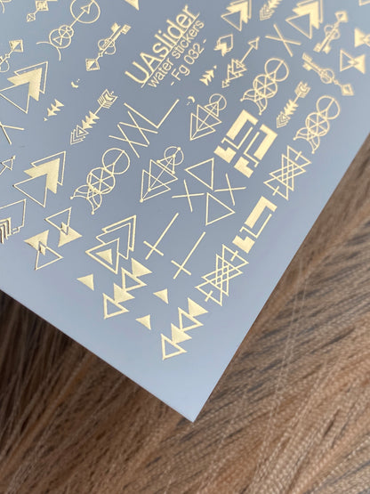 Nail Water Decal Fg-032 | Geometric Water Slide Nail Decals with Gold Foil | Minimalist Abstract Nail Art