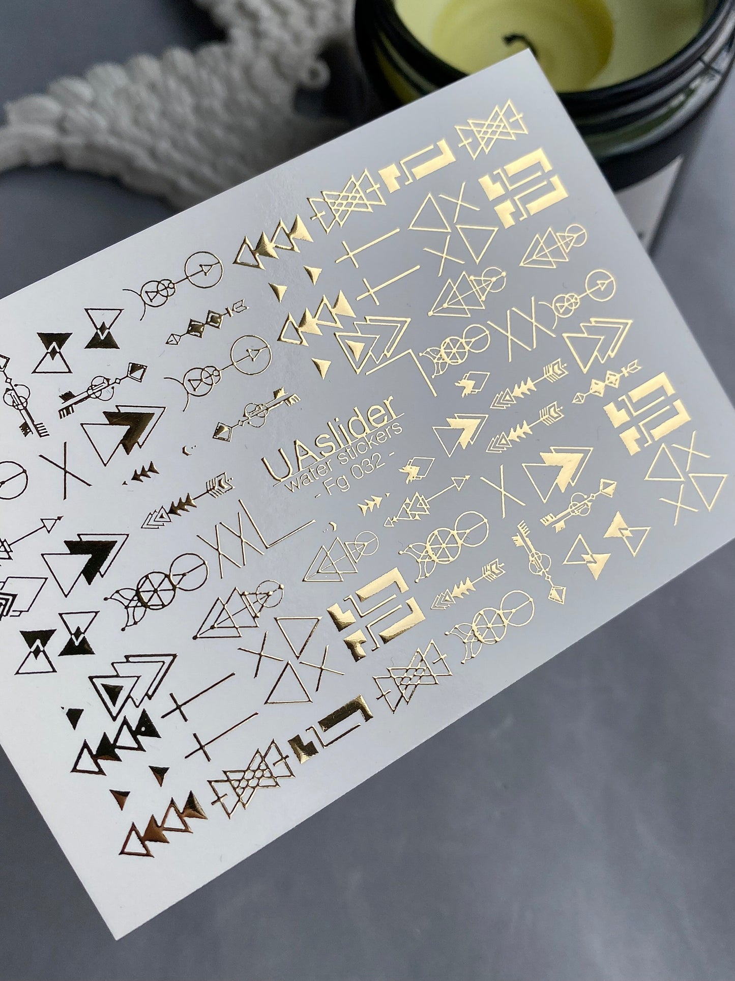 Nail Water Decal Fg-032 | Geometric Water Slide Nail Decals with Gold Foil | Minimalist Abstract Nail Art