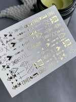 Nail Water Decal Fg-032 | Geometric Water Slide Nail Decals with Gold Foil | Minimalist Abstract Nail Art - UASLIDER