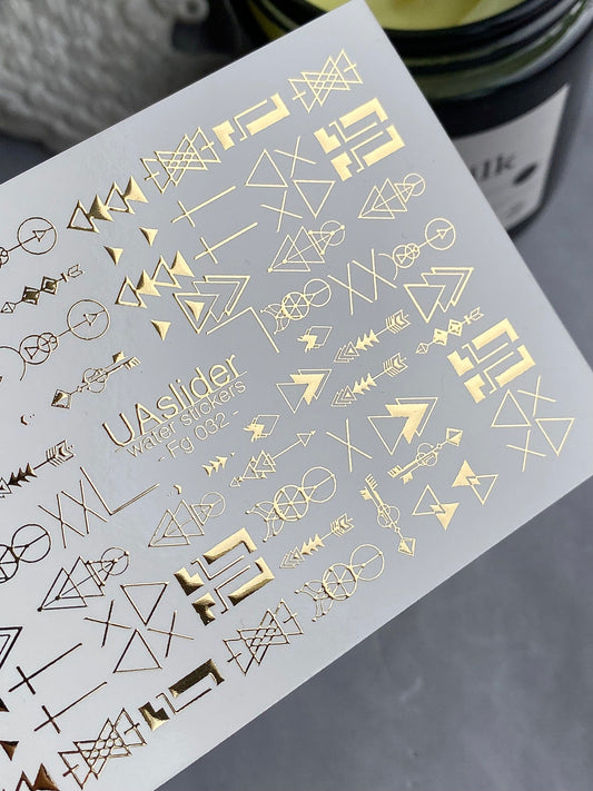 Nail Water Decal Fg-032 | Geometric Water Slide Nail Decals with Gold Foil | Minimalist Abstract Nail Art