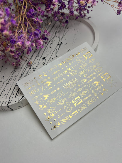 Nail Water Decal Fg-032 | Geometric Water Slide Nail Decals with Gold Foil | Minimalist Abstract Nail Art