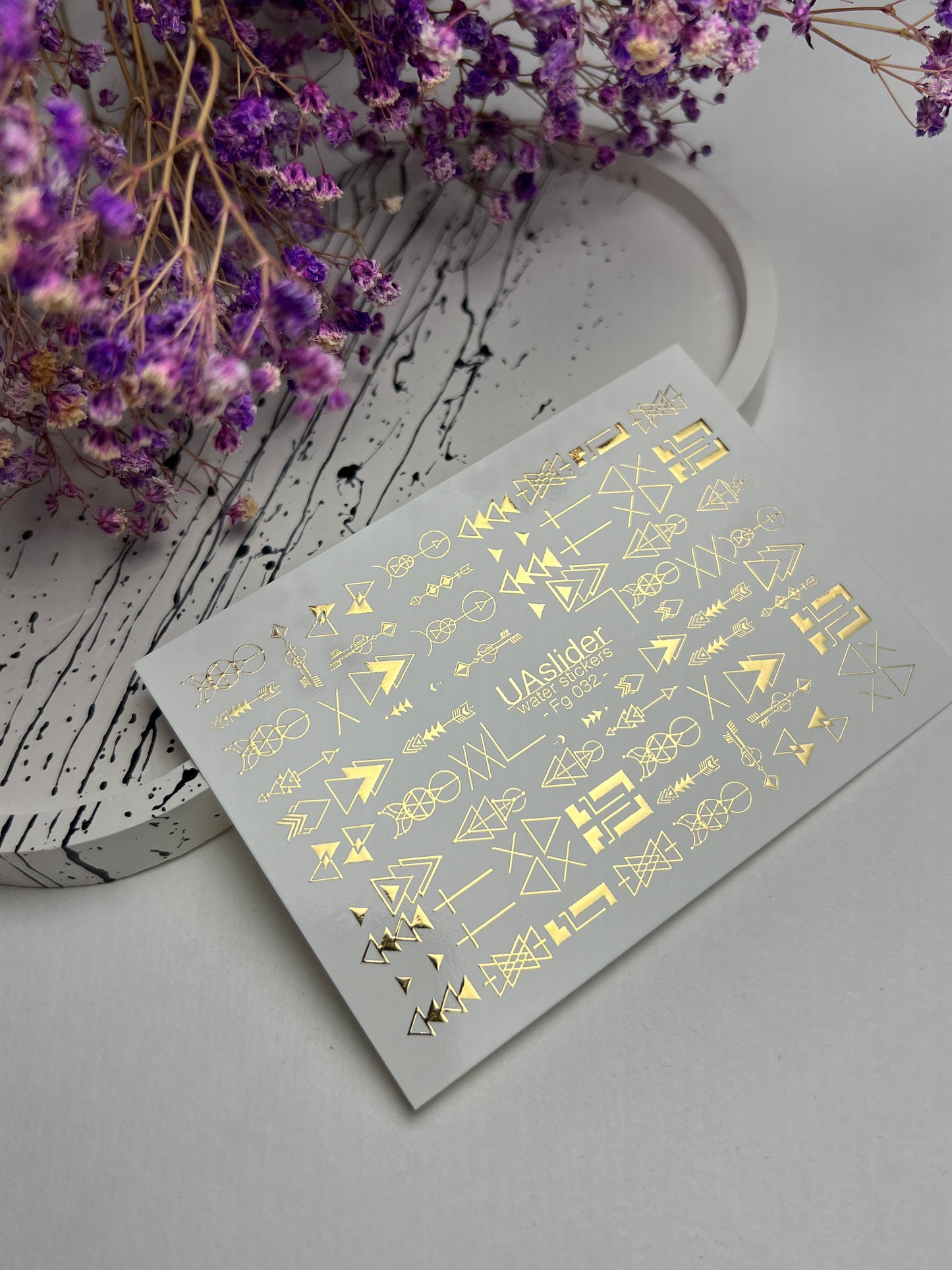 Nail Water Decal Fg-032 | Geometric Water Slide Nail Decals with Gold Foil | Minimalist Abstract Nail Art