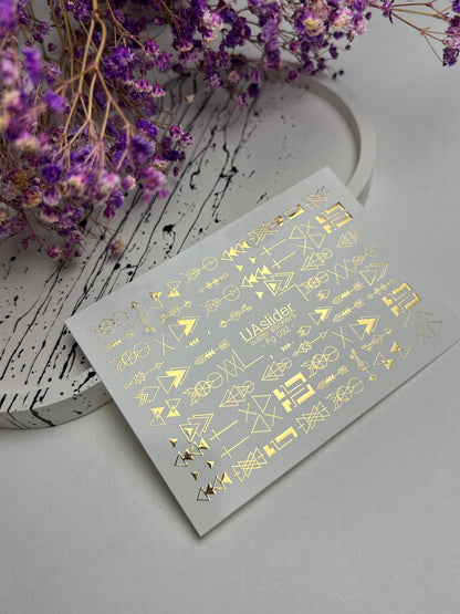 Nail Water Decal Fg-032 | Geometric Water Slide Nail Decals with Gold Foil | Minimalist Abstract Nail Art