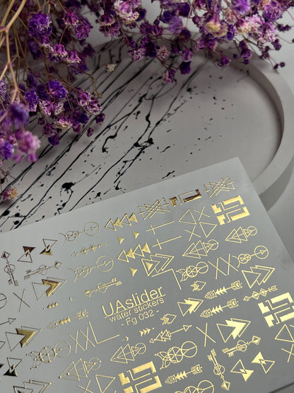 Nail Water Decal Fg-032 | Geometric Water Slide Nail Decals with Gold Foil | Minimalist Abstract Nail Art