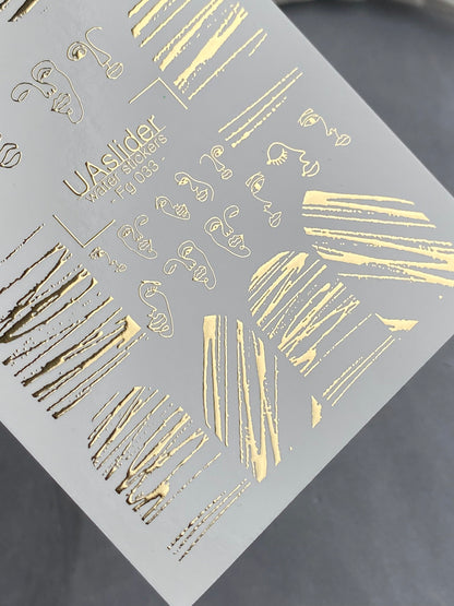 Nail Water Decal Fg-033 | Abstract Face Line Nail Water Decals with Gold Foil | Artistic Nail Art Stickers