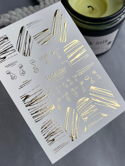 Nail Water Decal Fg-033 | Abstract Face Line Nail Water Decals with Gold Foil | Artistic Nail Art Stickers