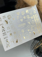 Nail Water Decal Fg-038 | Gold Water Slide Nail Decals with Boss & Girl Power Motifs | Bold Feminine Nail Art - UASLIDER