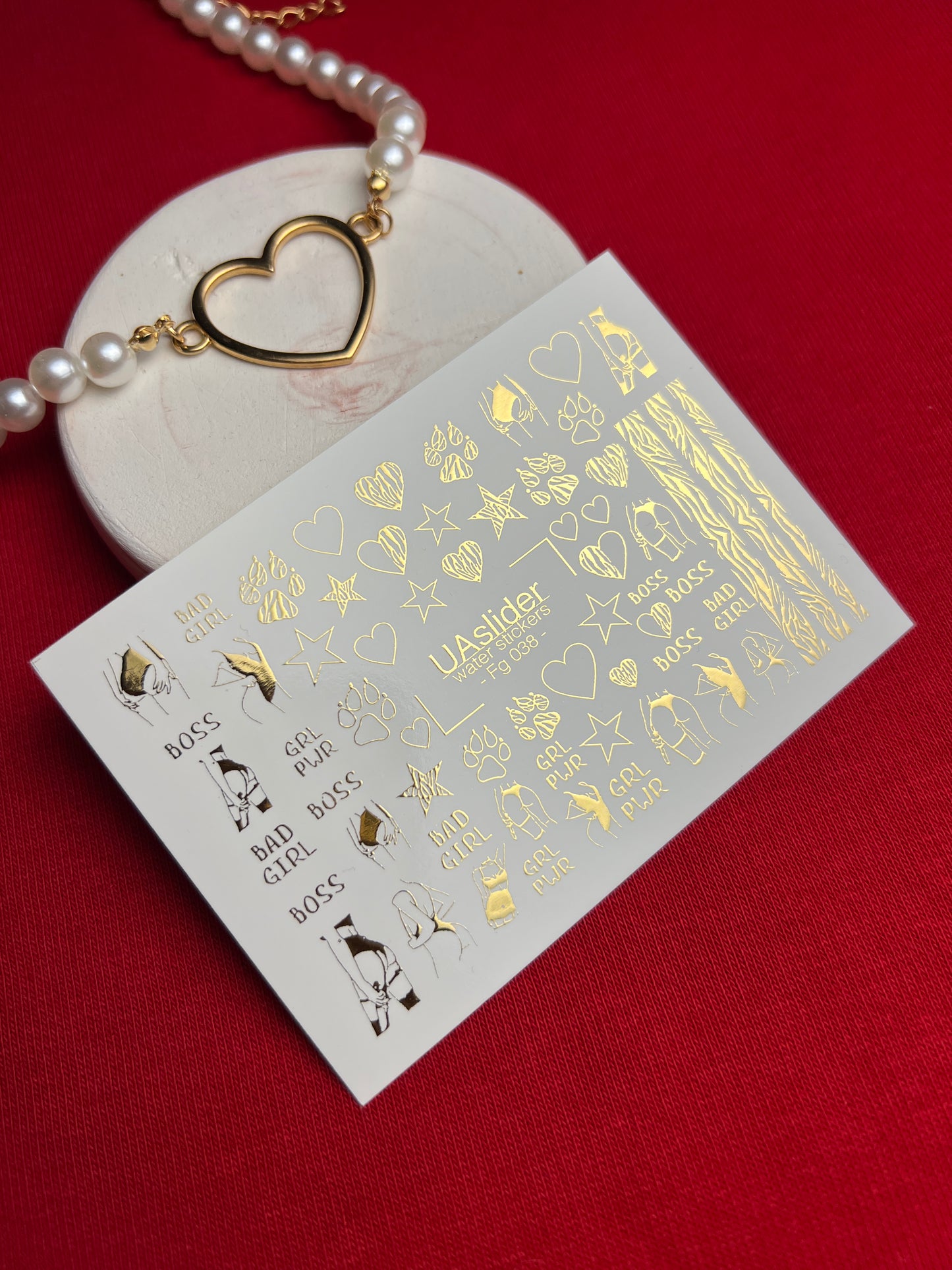 Nail Water Decal Fg-038 | Gold Water Slide Nail Decals with Boss & Girl Power Motifs | Bold Feminine Nail Art