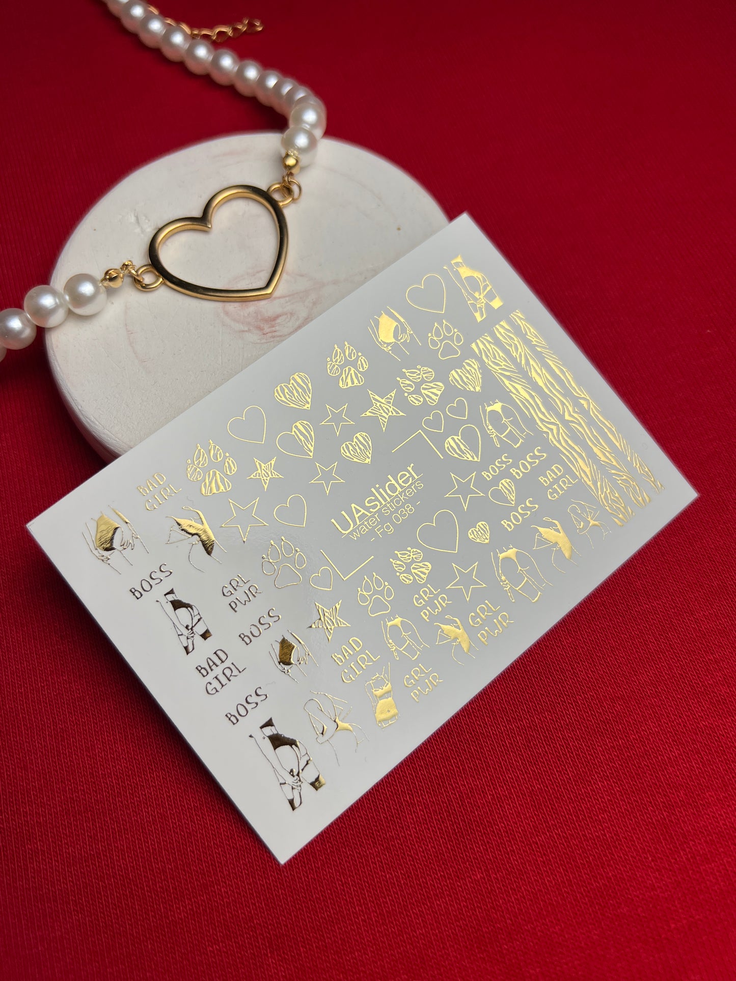 Nail Water Decal Fg-038 | Gold Water Slide Nail Decals with Boss & Girl Power Motifs | Bold Feminine Nail Art