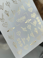 Nail Water Decal Fg-040 | Geometric Heart Water Slide Nail Decals | Gold Minimalist Nail Art - UASLIDER