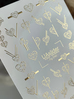 Nail Water Decal Fg-040 | Geometric Heart Water Slide Nail Decals | Gold Minimalist Nail Art - UASLIDER