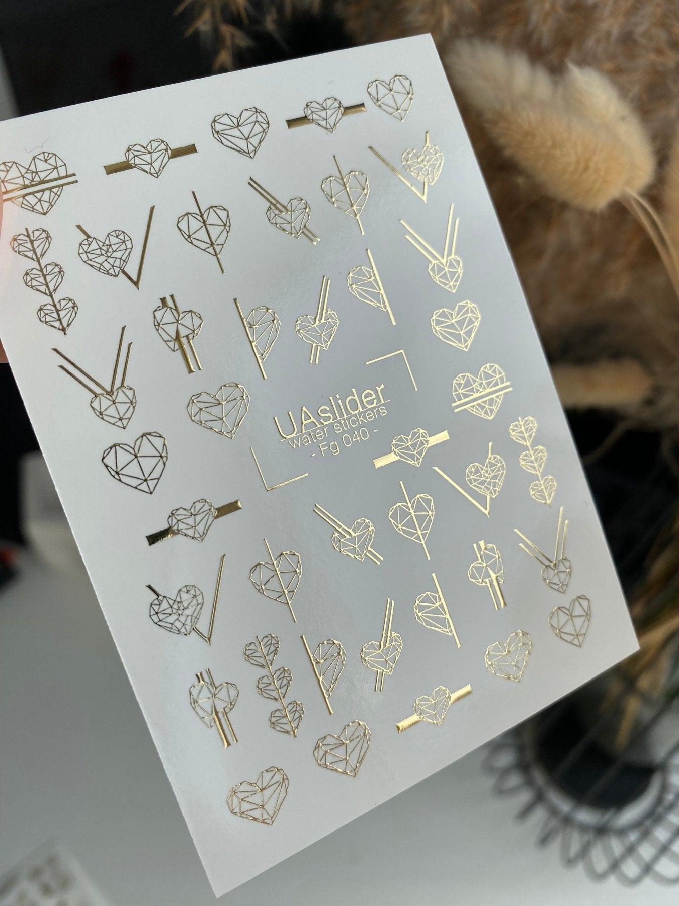 Nail Water Decal Fg-040 | Geometric Heart Water Slide Nail Decals | Gold Minimalist Nail Art - UASLIDER