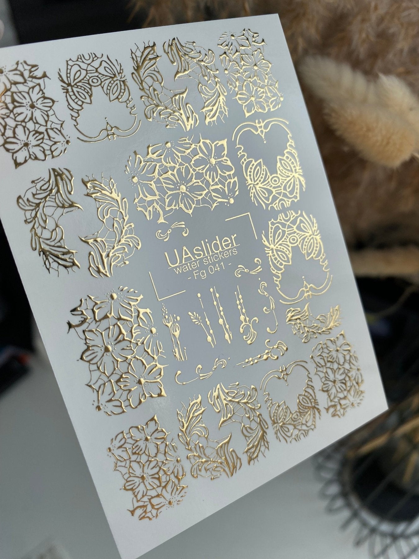 Nail Water Decal Fg-041 | Floral Water Slide Nail Decals | Gold Elegant Nail Art Designs - UASLIDER