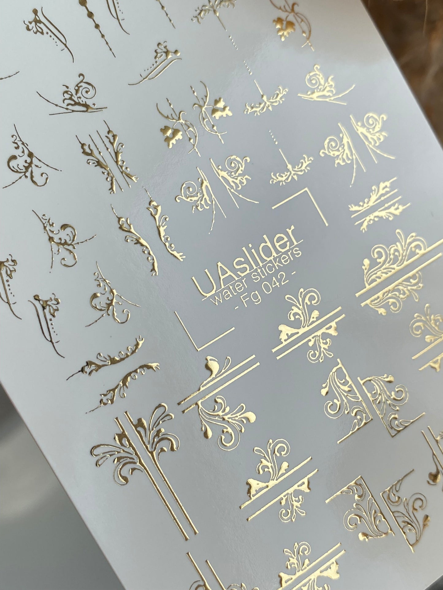 Nail Water Decal Fg-042 | Baroque Water Slide Nail Decals | Elegant Gold Ornamental Nail Art