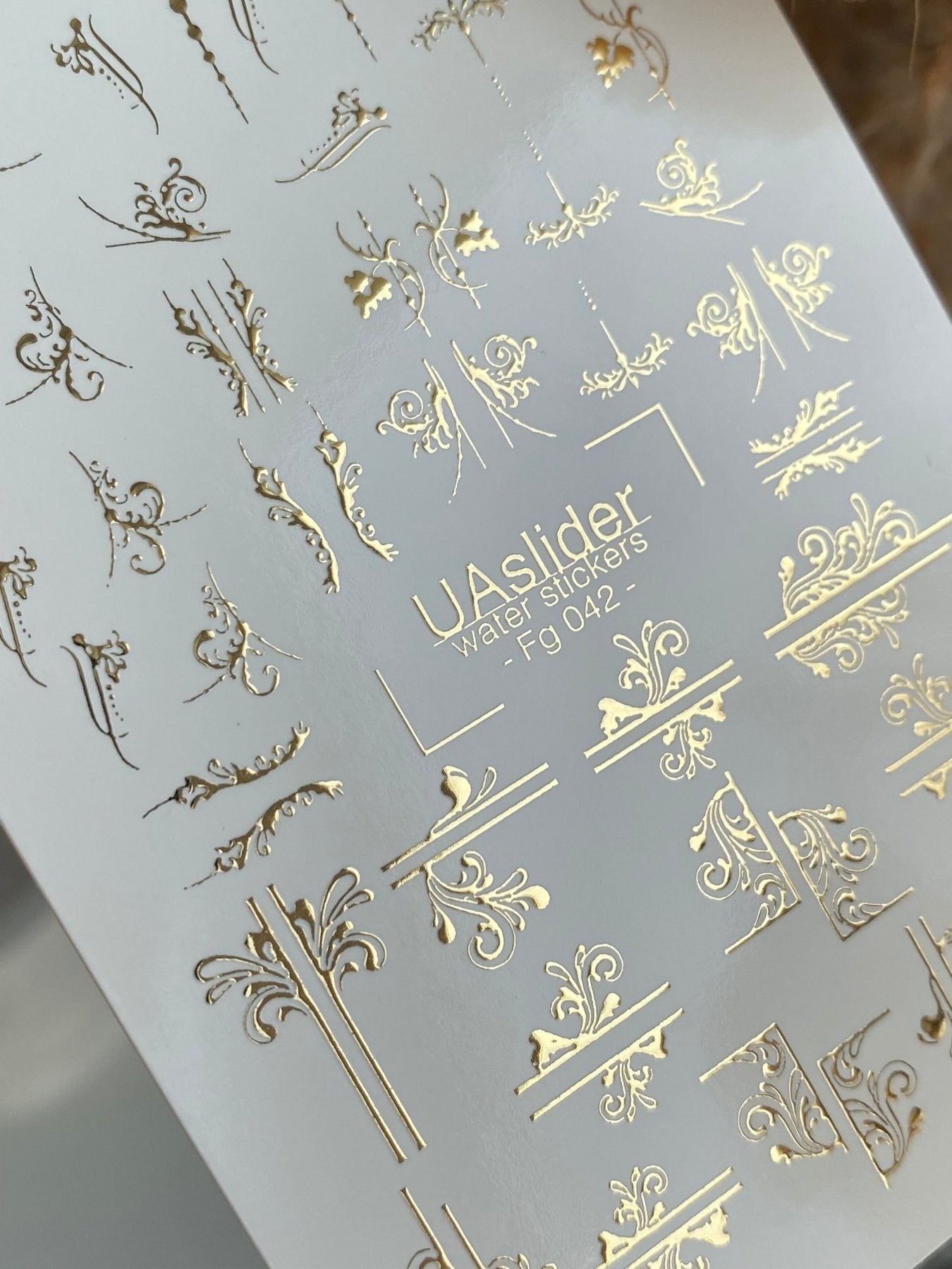 Nail Water Decal Fg-042 | Baroque Water Slide Nail Decals | Elegant Gold Ornamental Nail Art - UASLIDER