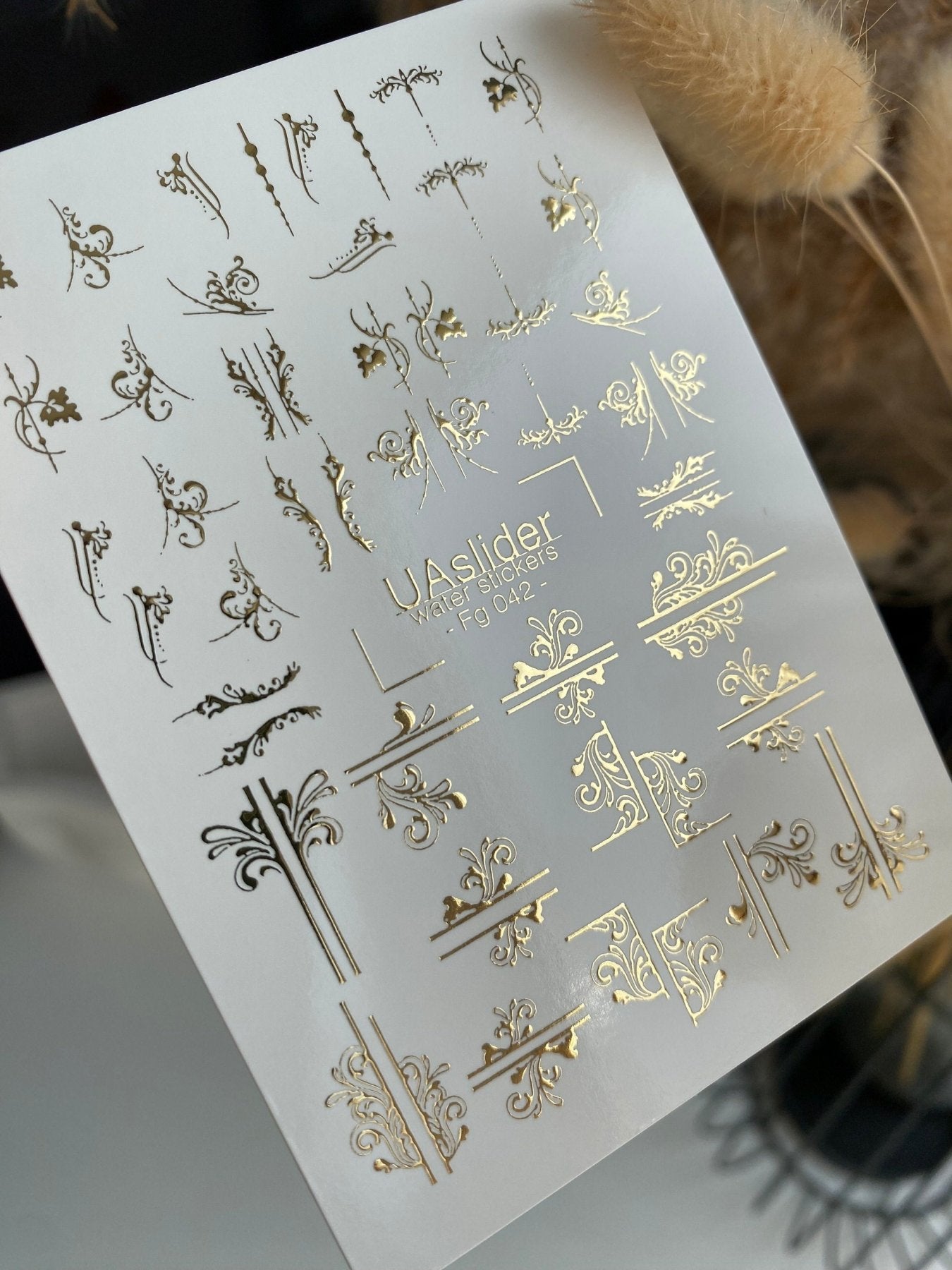Nail Water Decal Fg-042 | Baroque Water Slide Nail Decals | Elegant Gold Ornamental Nail Art - UASLIDER