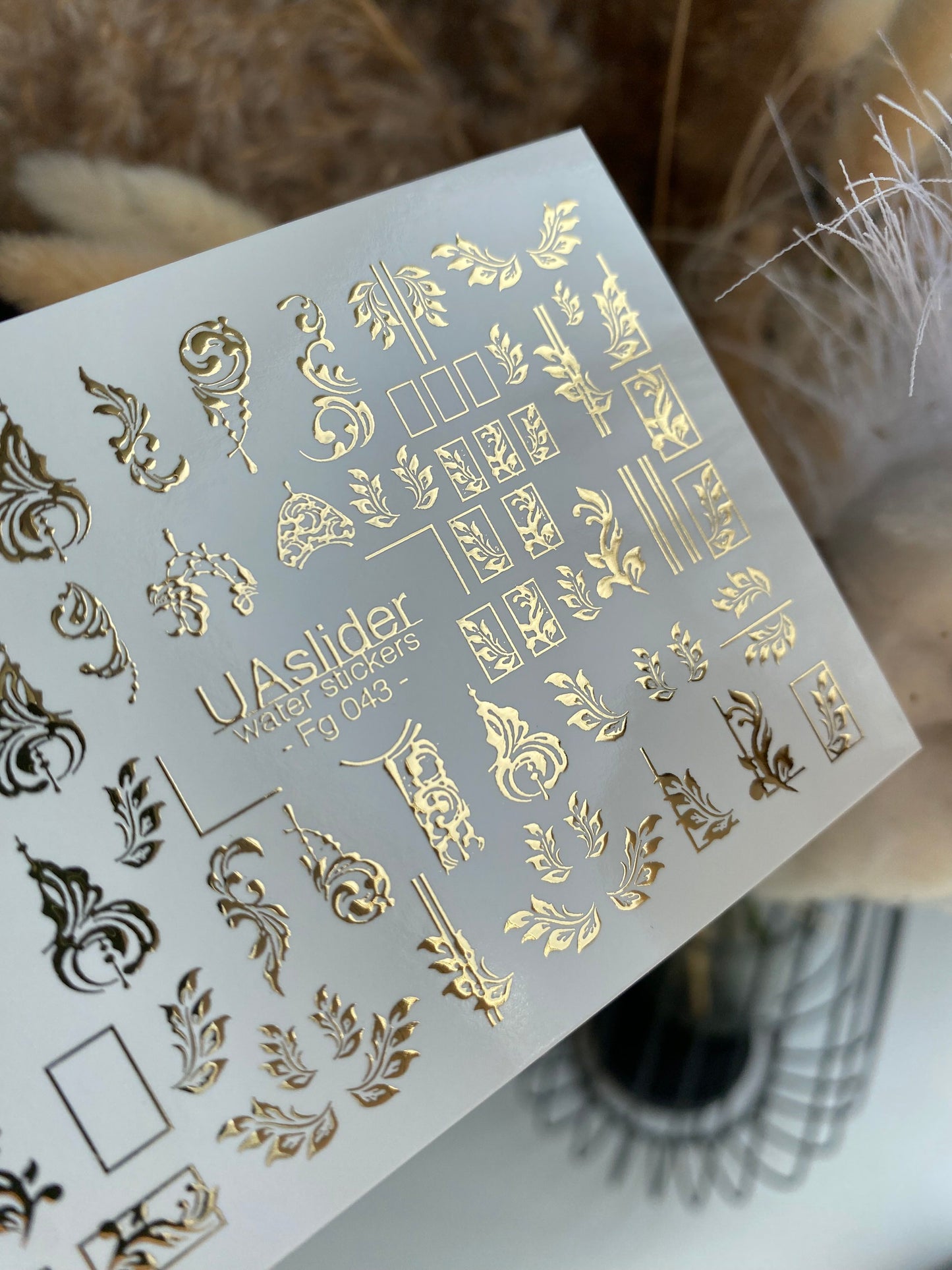 Nail Water Decal Fg-043 | Antique Water Slide Nail Decals | Gold Ornamental Frames and Swirls