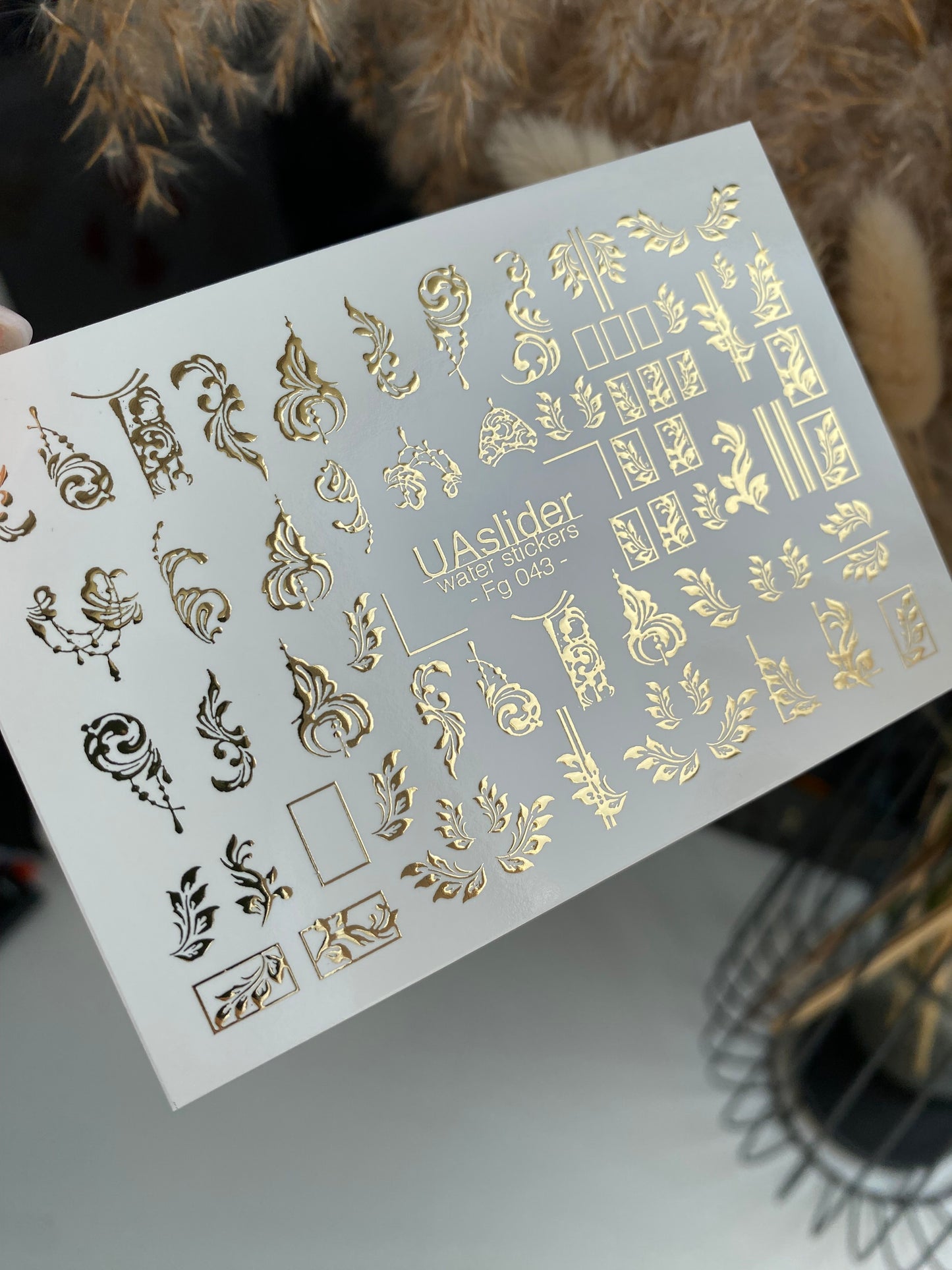 Nail Water Decal Fg-043 | Antique Water Slide Nail Decals | Gold Ornamental Frames and Swirls