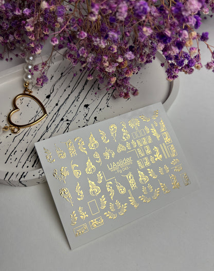 Nail Water Decal Fg-043 | Antique Water Slide Nail Decals | Gold Ornamental Frames and Swirls