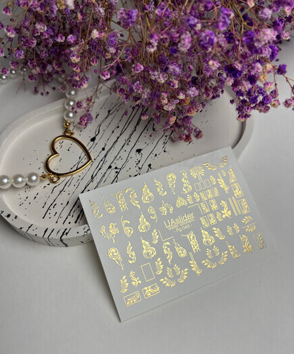 Nail Water Decal Fg-043 | Antique Water Slide Nail Decals | Gold Ornamental Frames and Swirls