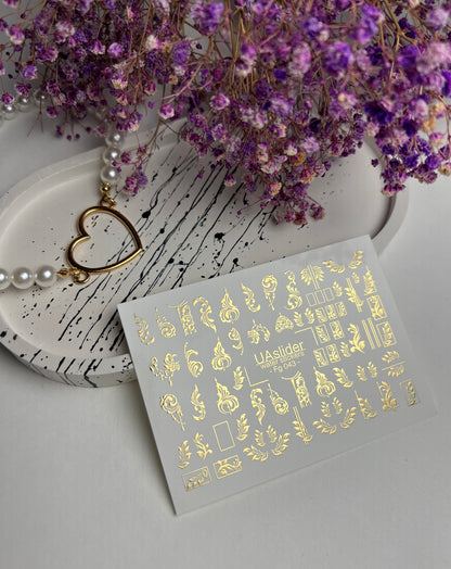 Nail Water Decal Fg-043 | Antique Water Slide Nail Decals | Gold Ornamental Frames and Swirls