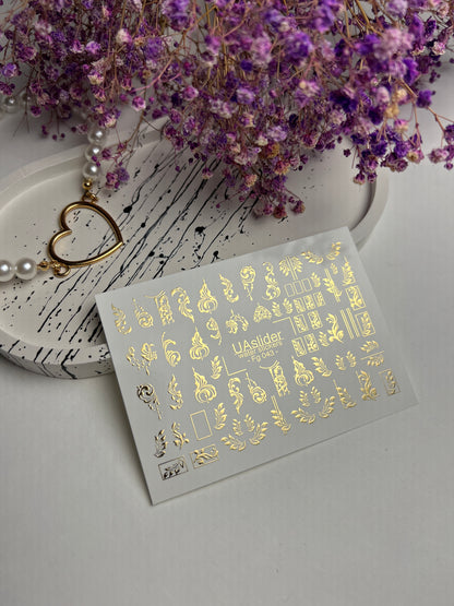 Nail Water Decal Fg-043 | Antique Water Slide Nail Decals | Gold Ornamental Frames and Swirls