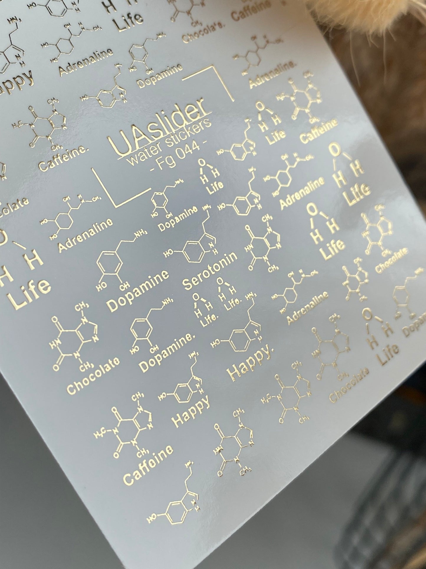 Nail Water Decal Fg-044 | Scientific Water Slide Nail Decals | Gold Molecules and Chemistry Designs