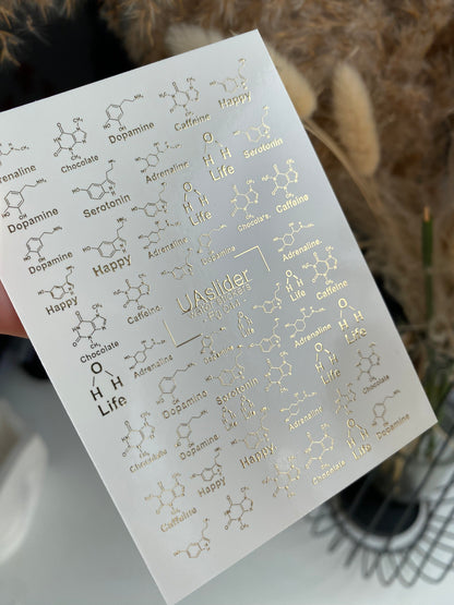 Nail Water Decal Fg-044 | Scientific Water Slide Nail Decals | Gold Molecules and Chemistry Designs