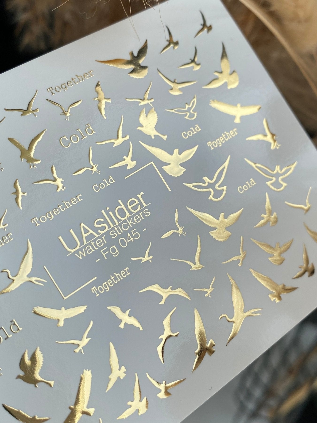 Nail Water Decal Fg-045 | Water Slide Nail Decals Birds | Gold Flying Birds and Minimalist Words - UASLIDER