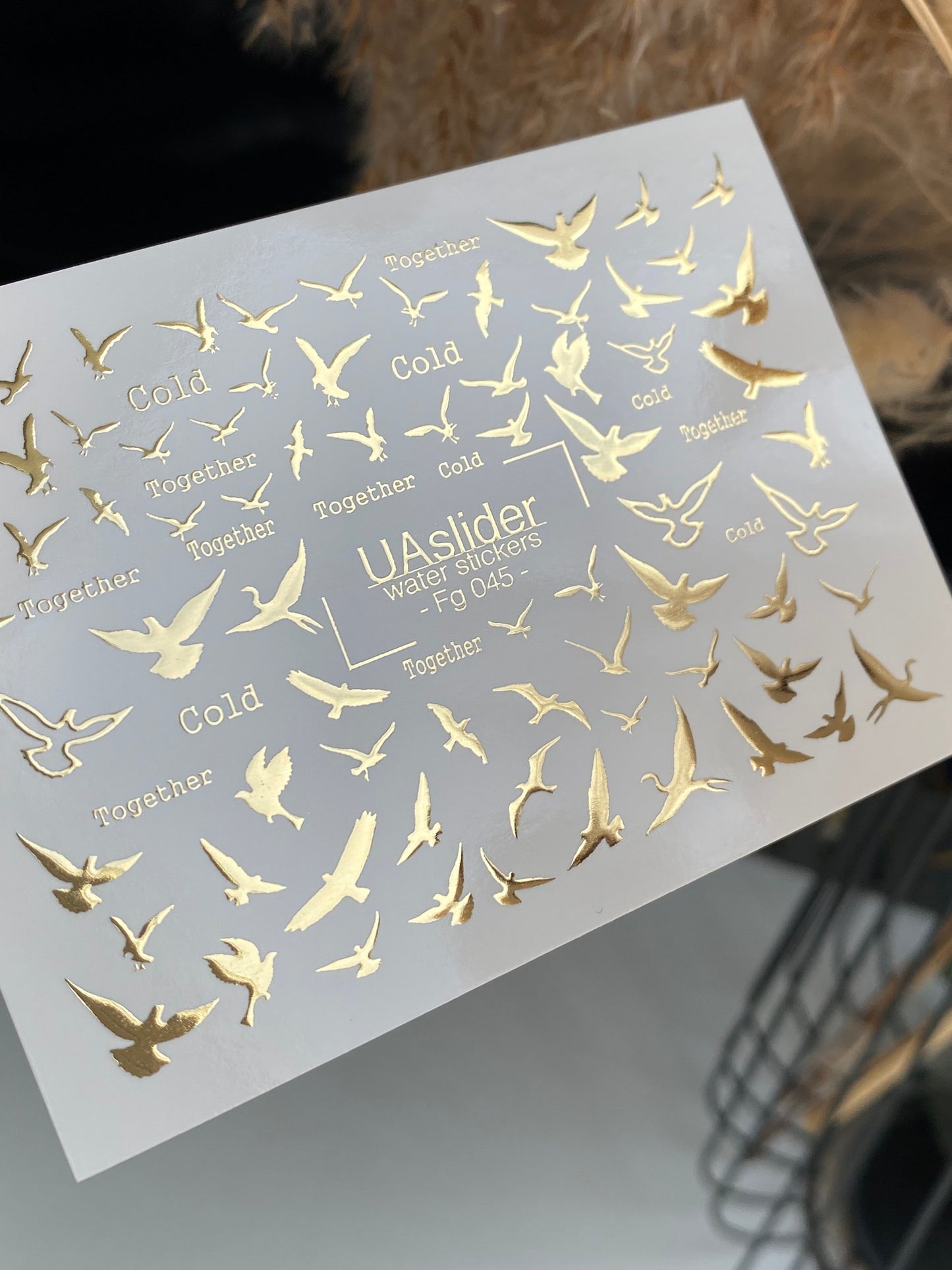 Nail Water Decal Fg-045 | Water Slide Nail Decals Birds | Gold Flying Birds and Minimalist Words
