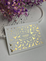 Nail Water Decal Fg-045 | Water Slide Nail Decals Birds | Gold Flying Birds and Minimalist Words - UASLIDER