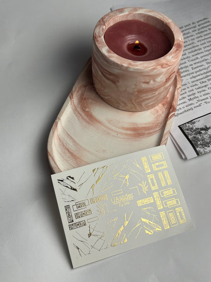 Nail Water Decal Fg-049 | Water Slide Nail Decals Geometric Gold | Rectangle Lace and Abstract Crack Design