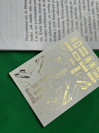 Nail Water Decal Fg-049 | Water Slide Nail Decals Geometric Gold | Rectangle Lace and Abstract Crack Design