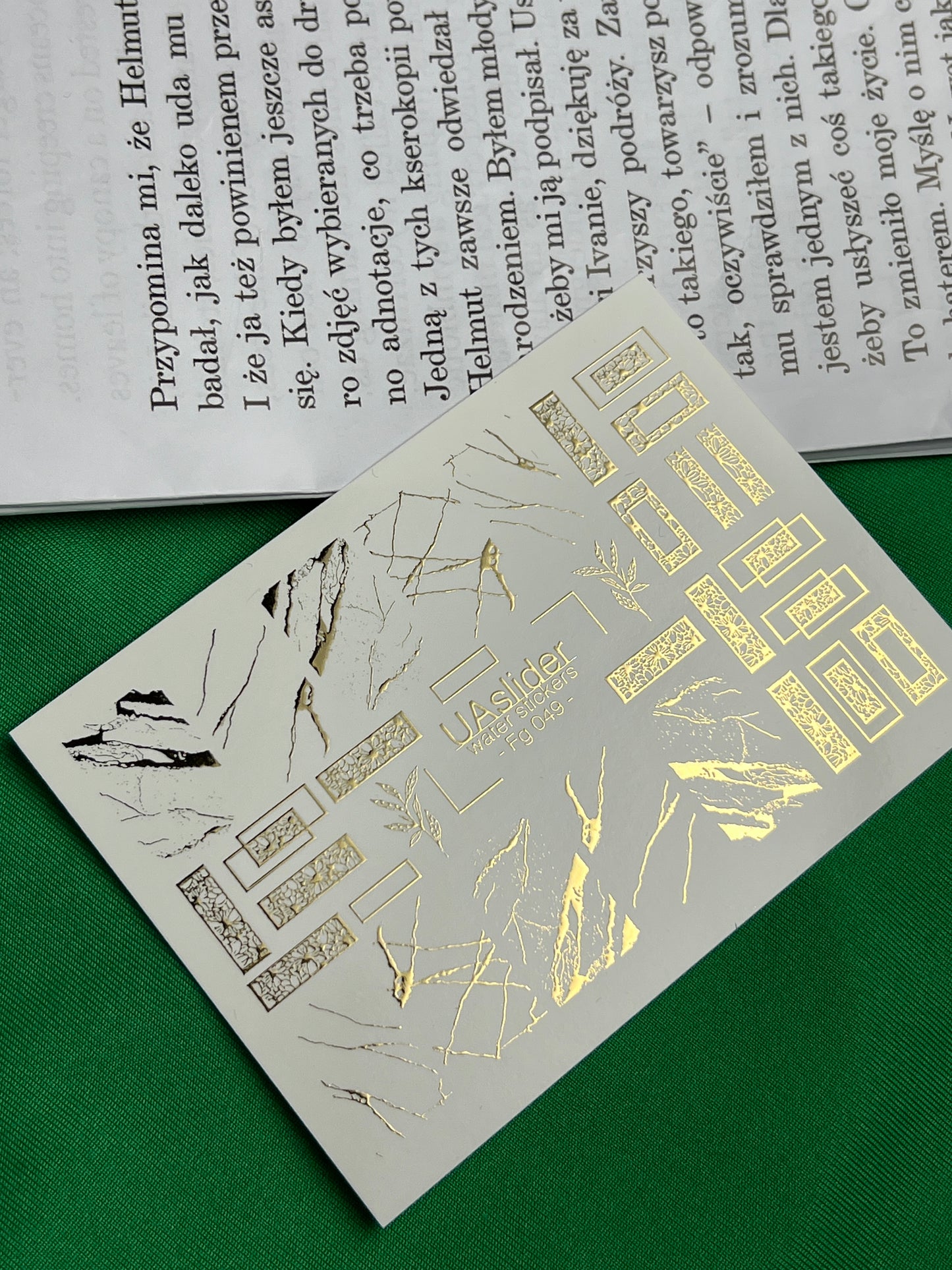 Nail Water Decal Fg-049 | Water Slide Nail Decals Geometric Gold | Rectangle Lace and Abstract Crack Design