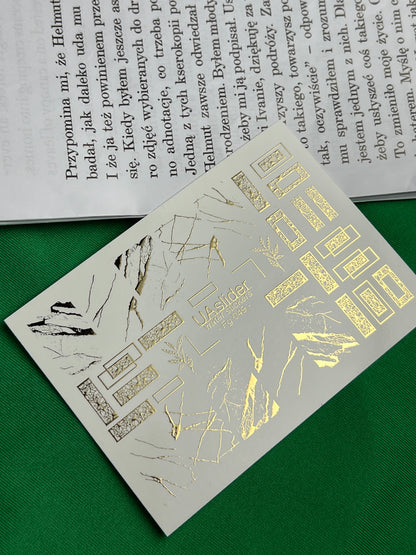 Nail Water Decal Fg-049 | Water Slide Nail Decals Geometric Gold | Rectangle Lace and Abstract Crack Design