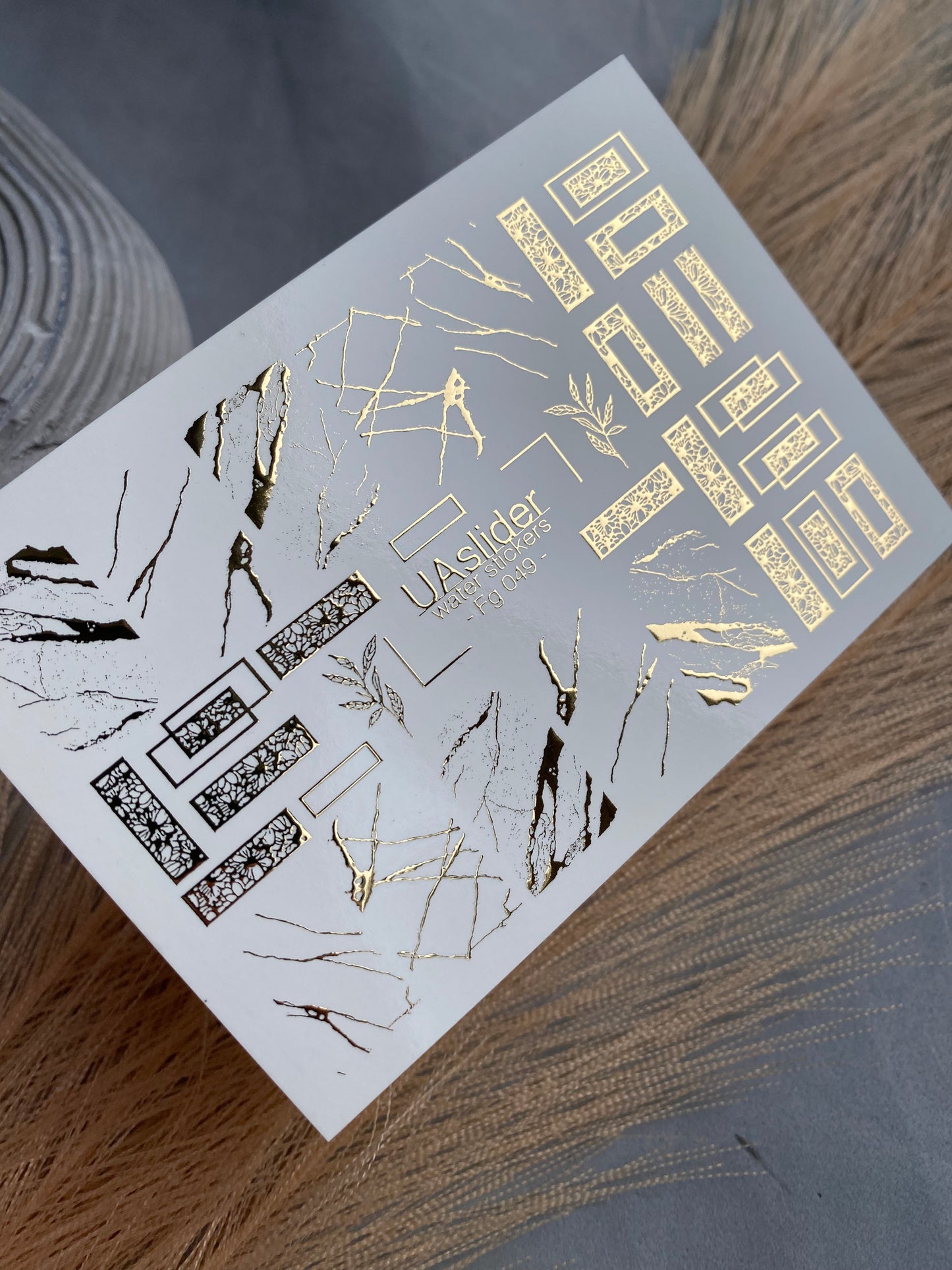 Nail Water Decal Fg-049 | Water Slide Nail Decals Geometric Gold | Rectangle Lace and Abstract Crack Design