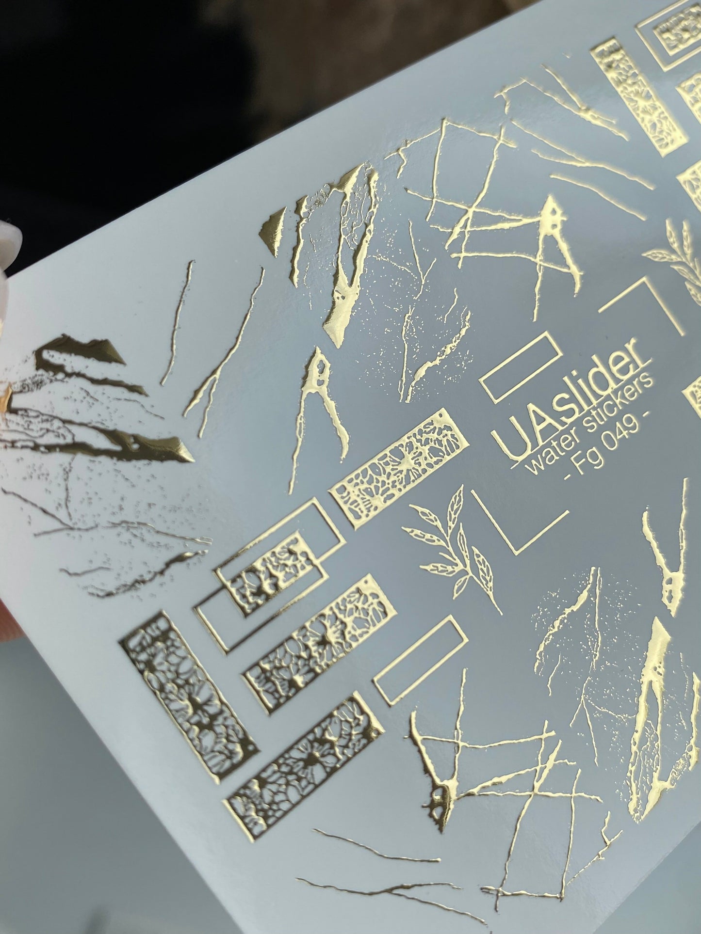 Nail Water Decal Fg-049 | Water Slide Nail Decals Geometric Gold | Rectangle Lace and Abstract Crack Design