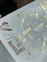 Nail Water Decal Fg-049 | Water Slide Nail Decals Geometric Gold | Rectangle Lace and Abstract Crack Design - UASLIDER