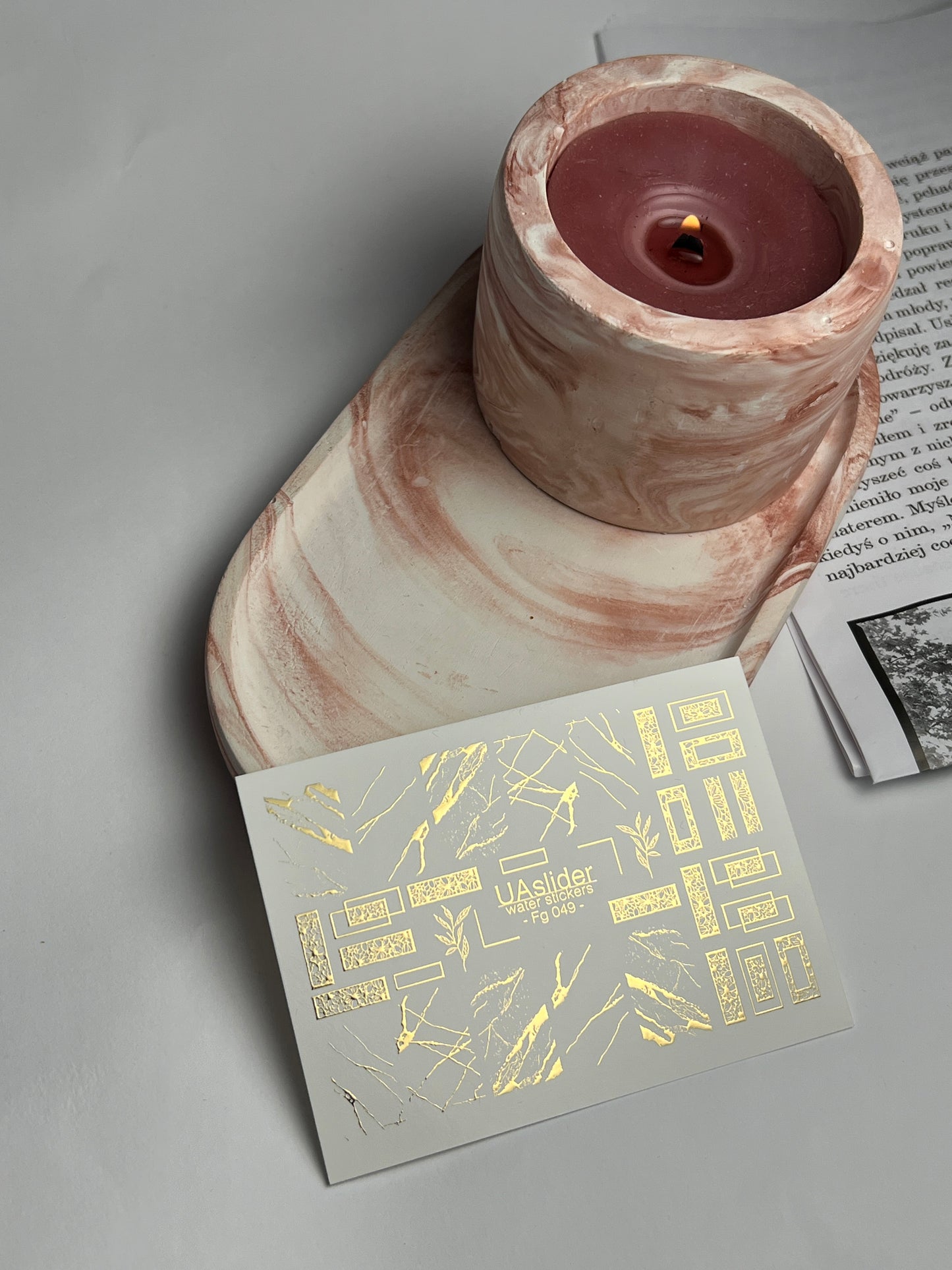 Nail Water Decal Fg-049 | Water Slide Nail Decals Geometric Gold | Rectangle Lace and Abstract Crack Design