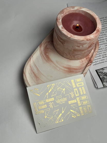 Nail Water Decal Fg-049 | Water Slide Nail Decals Geometric Gold | Rectangle Lace and Abstract Crack Design