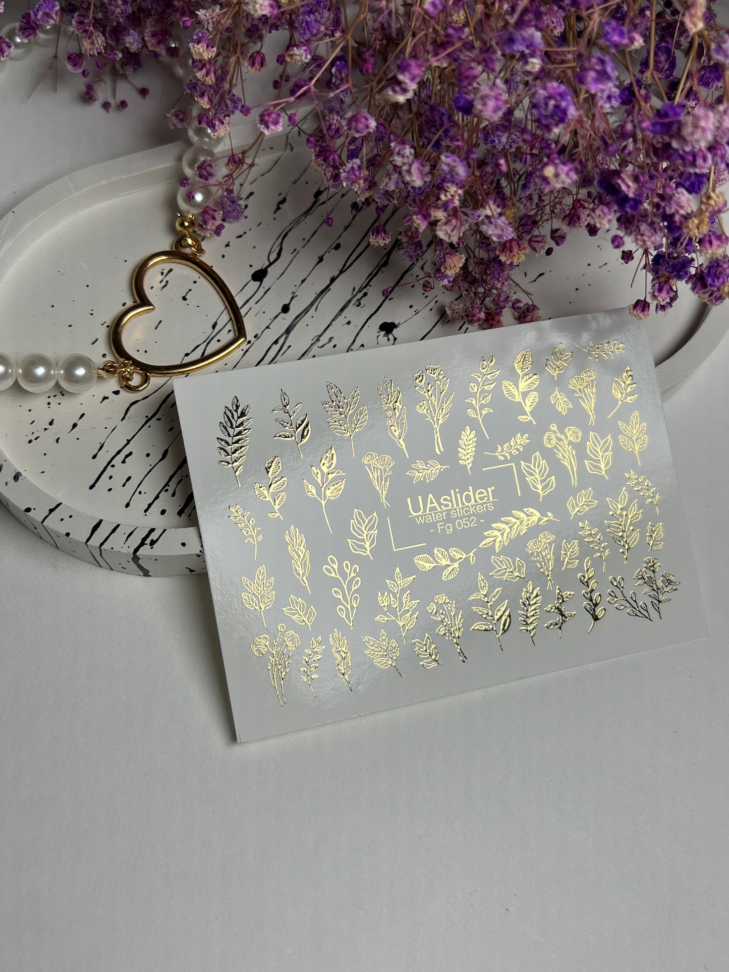 Nail Water Decal Fg-052 | Water Slide Nail Decals Gold Leaves | Botanical Branches and Elegant Nail Art