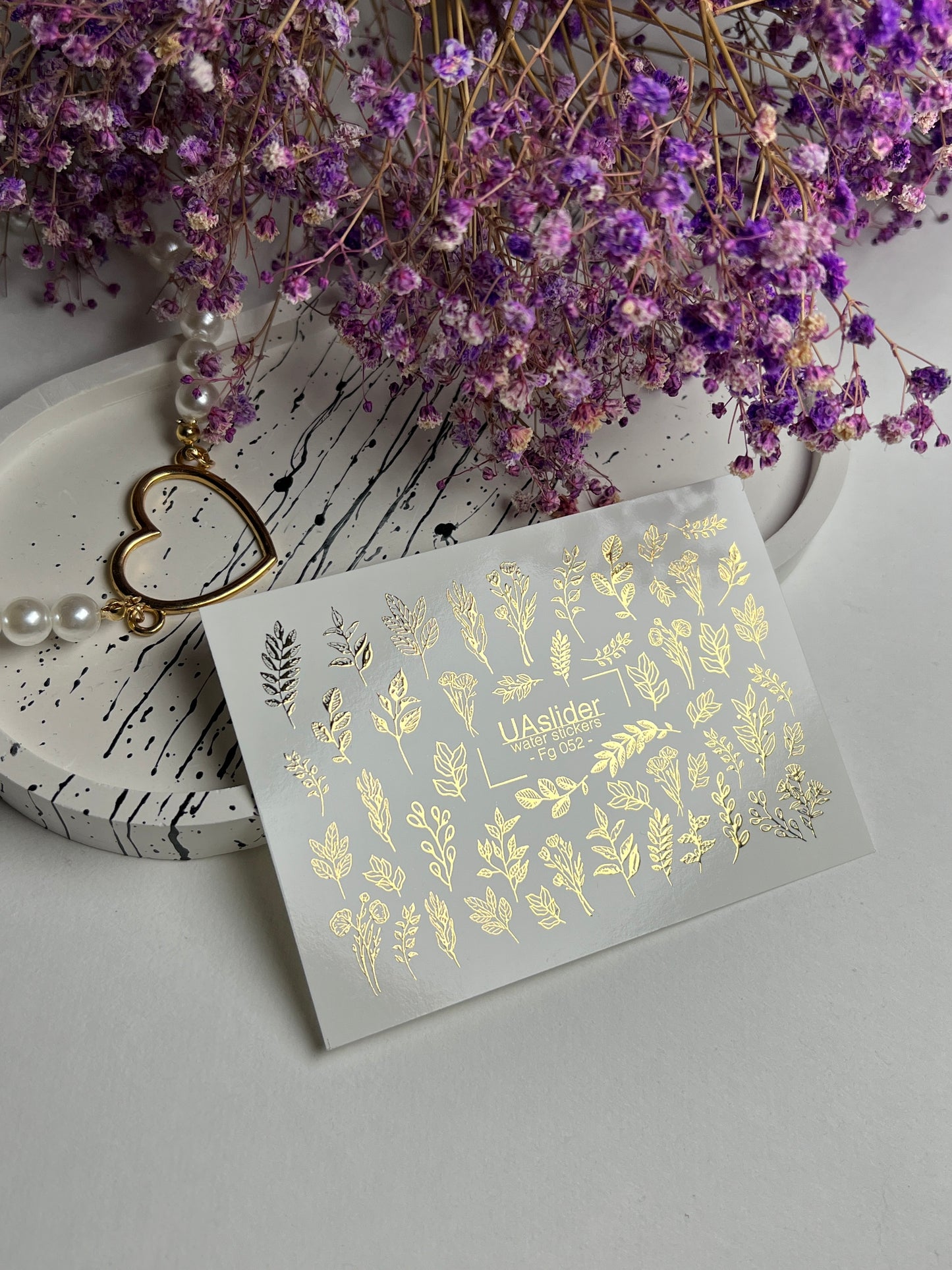 Nail Water Decal Fg-052 | Water Slide Nail Decals Gold Leaves | Botanical Branches and Elegant Nail Art