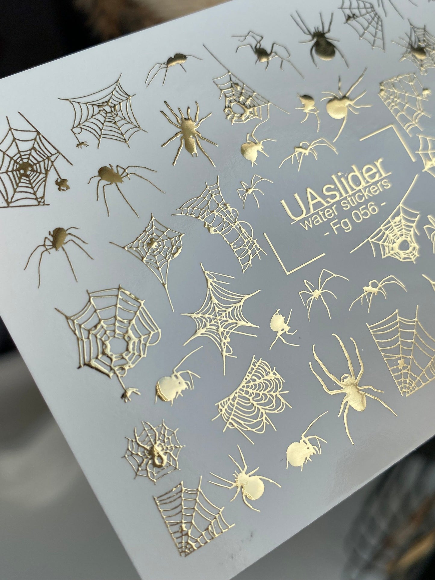 Nail Water Decal Fg-056 | Water Slide Nail Decals Halloween Spiders | Gold Spider Web Nail Tattoos